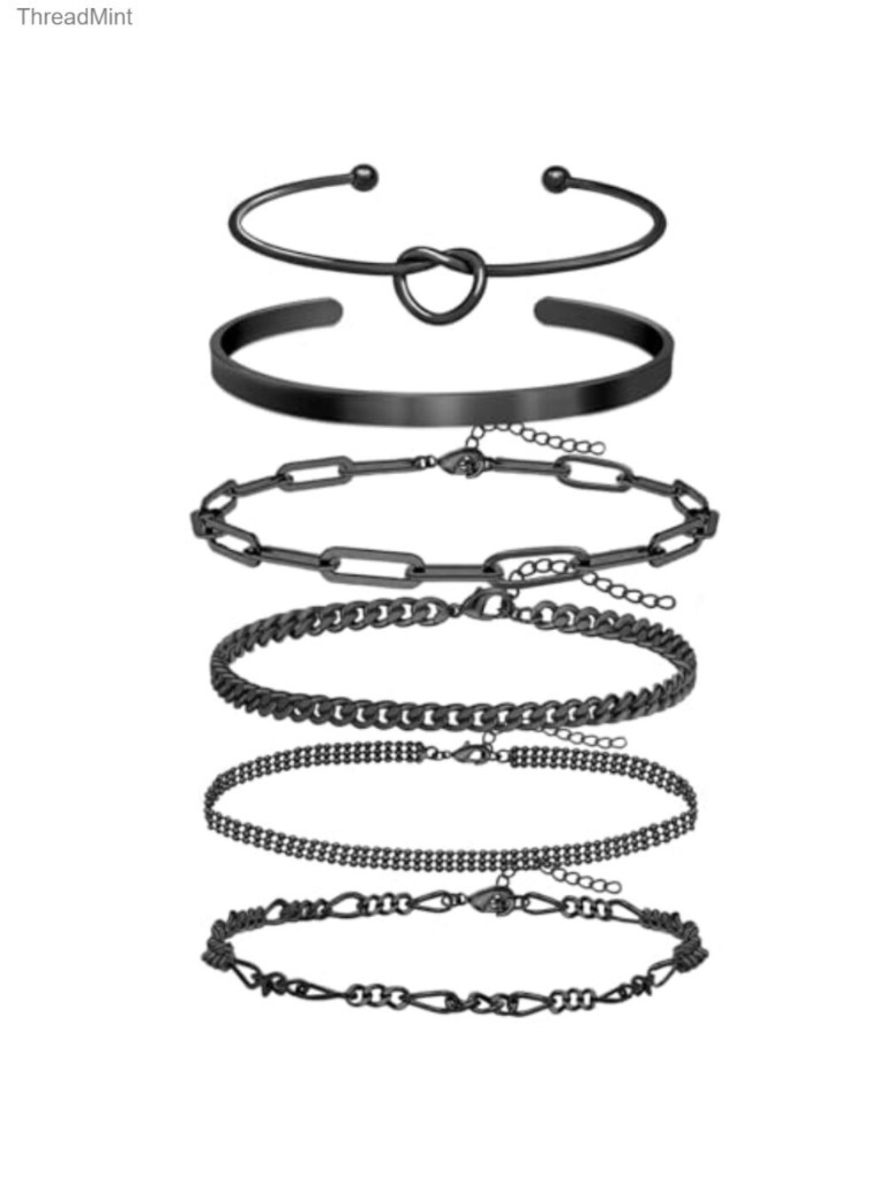 6 Piece Gold Plated Cuff Bracelet Set Stackable Dainty Love Knot Heart Infinity